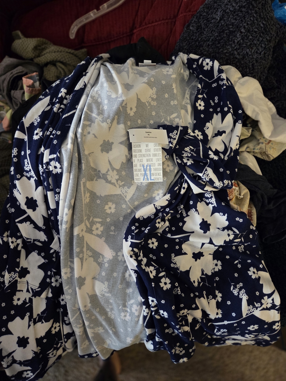 LuLaRoe Navy and White Floral Sweater